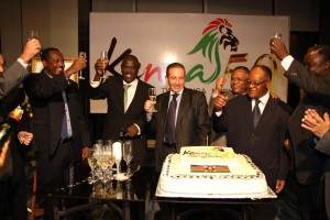 Amb. Chika, the chief guest Ato Shiferaw Shigute (l)  and group of African Ambassadors toast to the prosperity of Kenya
