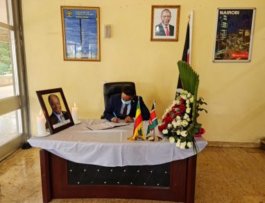 Dignitaries sign Condolence Book at the Kenya Embassy Chancery
